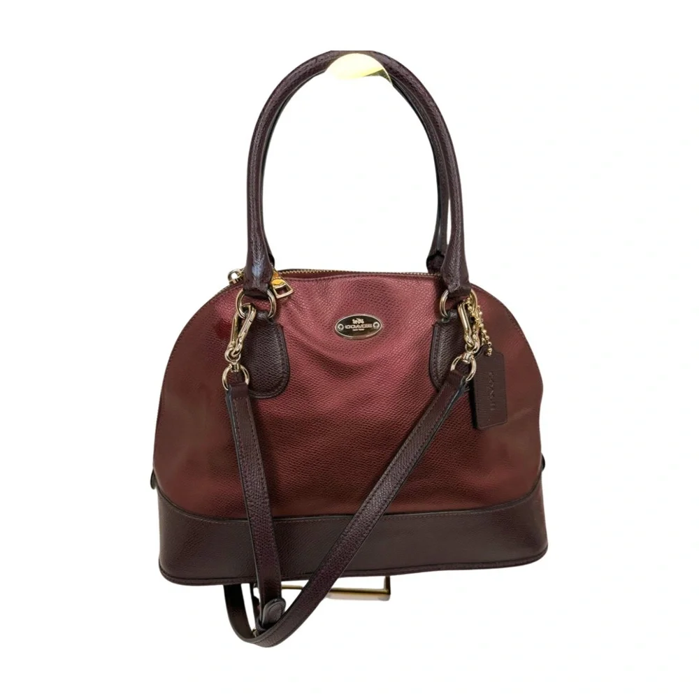 Coach 2015 F36057 Cora Dome Oxblood Colorblock Metallic Leather Satchel